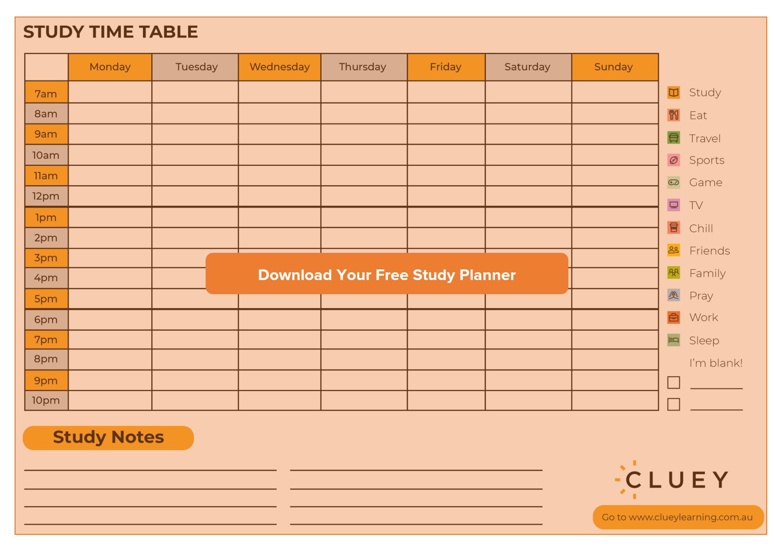 Study Planner | Free Timetable Template 2021 | Cluey Learning